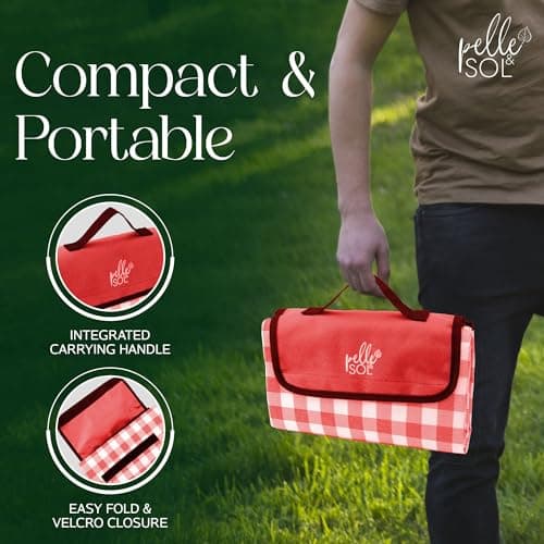 Pelle & Sol Picnic Blanket Waterproof, 200x140CM Foldable Picnic Mat - Outdoor Beach Blanket - Slip Resistant w/Carrying Handle - Sandproof & Washable Beach Mat for Garden, Hiking, Camping — view 4