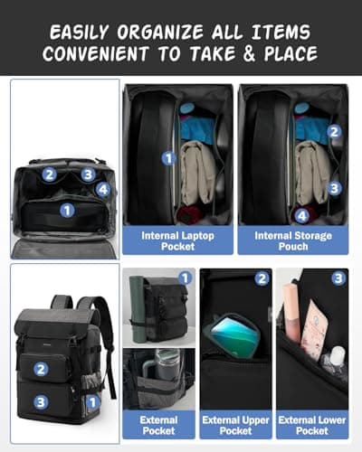 Odoland 2in1 Large Capacity Insulated Cooler Backpack - 26L Storage + 9L Insulated Cooler (20 Cans), 10H Cold Retention, Breathable Comfort, Leak-Proof, for Beach, Picnic, Work, Travel — view 6