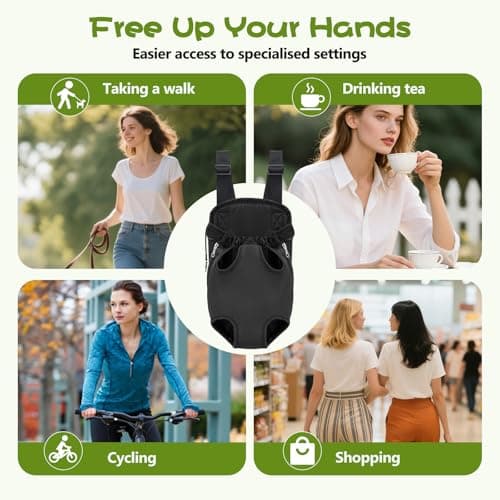 Black Portable Pet Carrier Backpack, Legs and Tail Out, Adjustable Front and Back Carrier for Teacup Dogs and Cats Under 6 Lbs, Hands Free for Hiking, Camping, Travel, Cycling (Black, XL) — view 5