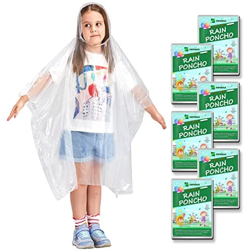 SWOGAA Disposable Rain Ponchos for Kids 6 Pack Extra Thick