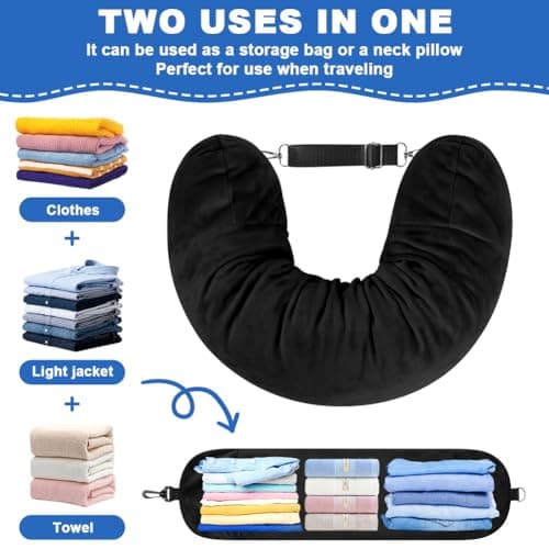 Adiwo Multifunctional Stuffable Travel Pillow, Travel Pillow Stuffable with Clothes, Soft Stuffable Neck Pillow, Fillable for Extra Luggage with Adjustable Straps, for Airplane Camping Train, Black — view 4