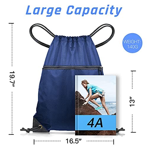 CHEPULA Drawstring Gym Bag, Large Sports Backpack String Swim Drawstring PE Bags for Women Men, Travel Beach School Bag with Waterproof (navy blue) — view 2