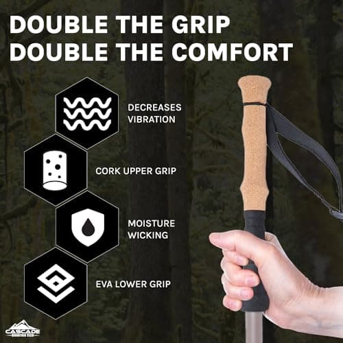 Cascade Mountain Tech Trekking Poles - Carbon Fiber Monopod Walking or Hiking Stick with Accessories Mount & Adjustable Quick Locks (Single Pole), Brown — view 3