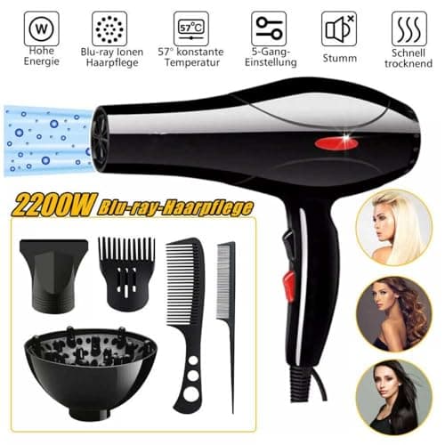 Blow Dryer, Professional Hairdryer with Comb for Women Men - Portable Hairdryer Kit with Diffuser 2 Speed 3 Heat Setting Concentrator Comb for Home Travel Hotel Commercial Use — view 6