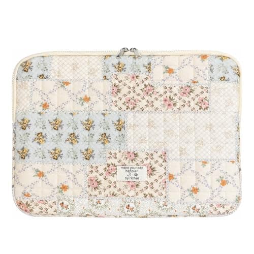 Puffy Laptop Sleeve 13 Inch Cute Floral Laptop Case Soft Quilted Computer Case Protective Cover for MacBook Notebook