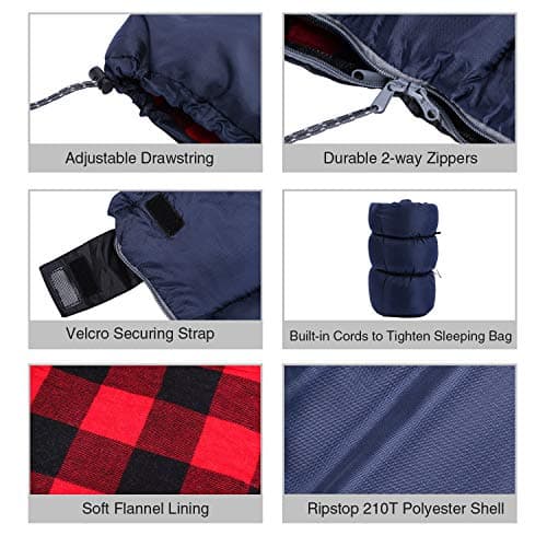REDCAMP Cotton Sleeping Bag for Adults,3-4 Season, Flannel,Red 2lbs — view 5