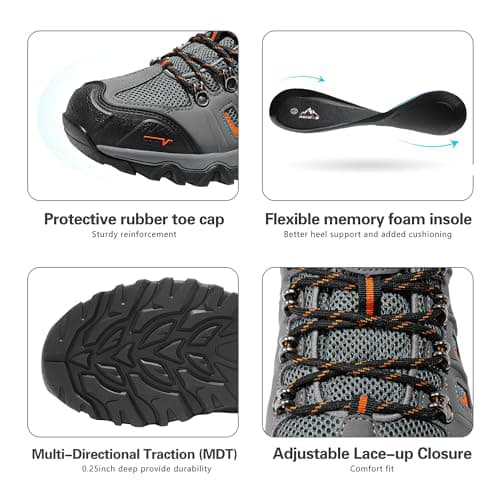 NORTIV 8 Men's Hiking Shoes,Black/Dark Grey/Orange-Pu,10 — view 5
