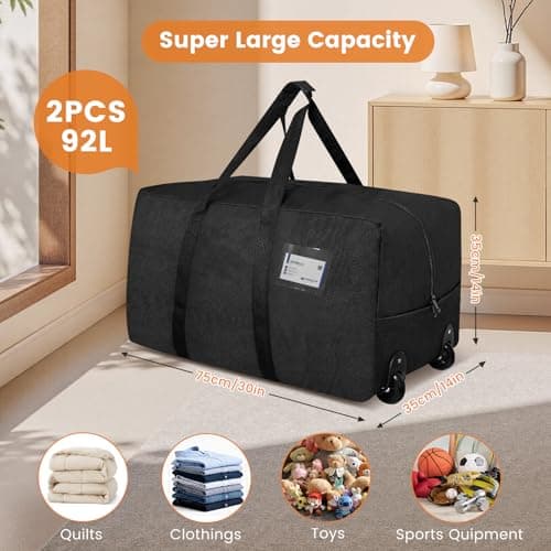 Teamkio 2-Pack Travel Duffle Bag with Wheels, 92L Holdall Luggage Bags — view 2
