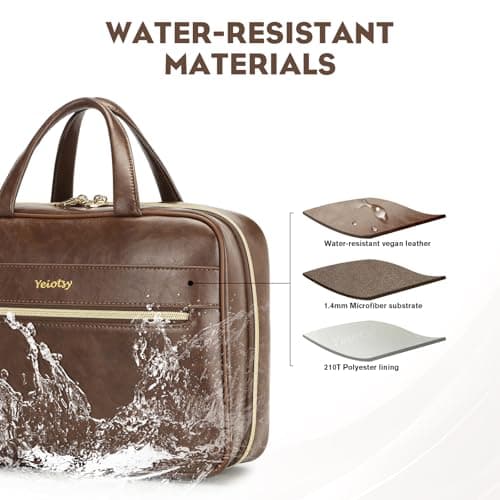 Yeiotsy Hanging Travel Toiletry Bag - Waterproof Vegan Leather Organizer with Wet-Dry Compartments, Foldable Design for Camping, Gym, Shower & Business Trip (Coffee, Large) — view 4