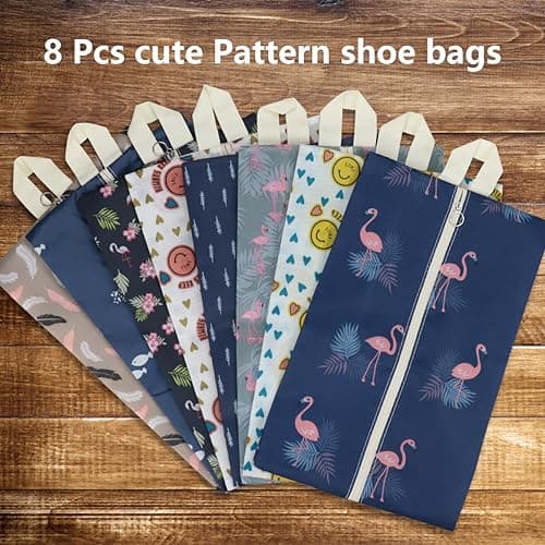 Travel Shoe Bags Waterproof Portable Shoe Storage Pouch with Handle for Men & Women (8 Pack Cute Pattern) — view 4
