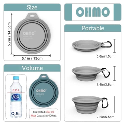 OHMO Collapsible Dog Water Bowl for Travel, 2pcs, 400ml, Light Blue&Grey — view 2