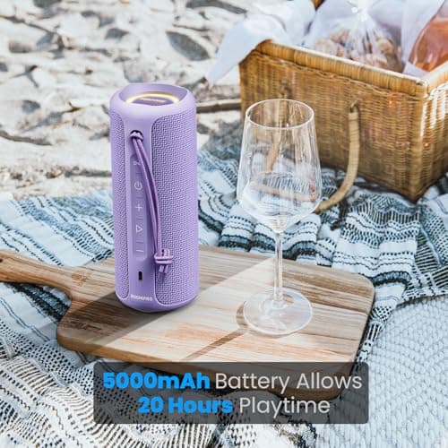 MIATONE Boompro Bluetooth Speaker 36W Portable Speakers with Stereo Sound Bass Waterproof IPX7 With USB Type C Charging Port Gifts for Woman Girl Friend (Purple) — view 3
