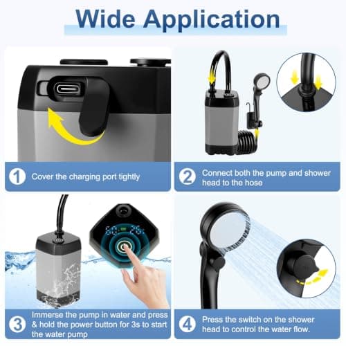 Portable Shower for Camping, Rechargeable Camp Shower Pump (6000mAh-IPX7 Waterproof) with Shower Head, Spray Nozzle 6.7ft Hose & Hook, Outdoor Camping Shower Gear for Travel, RV, Pet Bath, Car Washing — view 6