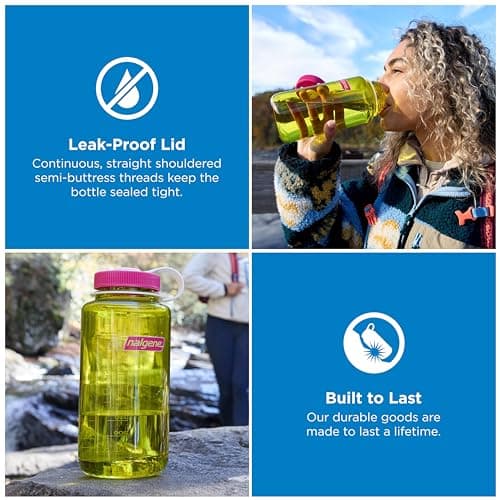 Nalgene BPA Free Leak Proof Tritan Water Bottle - Wide Mouth - 32 oz - Made in USA for Outdoor Use and Daily Hydration - Thrill & Motion (Endive — view 2