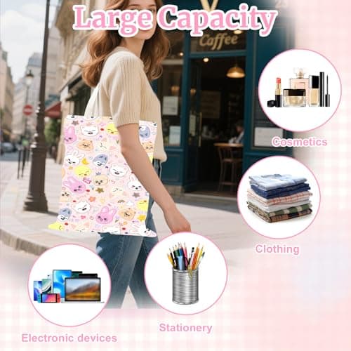 Onperpoe Stray Merch Canvas Tote Bag with SKZ Makeup Bag, Kpop Skzoo Gifts for Stray Girls Fans Reusable Shopping Bag for Concert Travel School Picnic Work — view 6