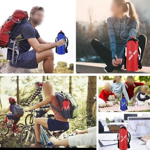 Insulated Bottle Carrier for Water Bottles and, Crossbody Cooler Bag with Shoulder Strap, Portable Thermal Sleeve for Hiking Picnic Travel, Red Black Blue(New light blue) — view 3