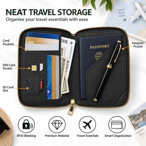 Passport Holder RFID Travel Wallet with Luggage Tag Set for Women & Men — view 4