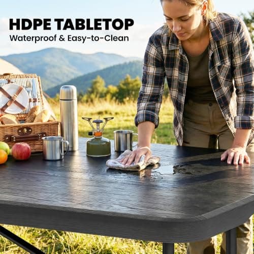 Outsunny Folding Camping Table and Chairs 5 PCs 6ft Picnic Table Set Black — view 4