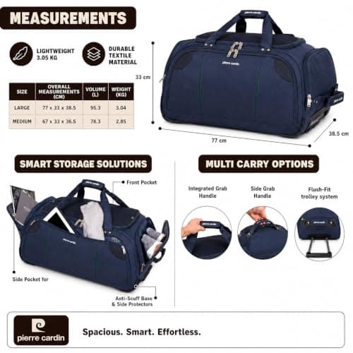 Lightweight Large 30" Navy Holdall with Wheels - 95L Pierre Cardin Duffle — view 3