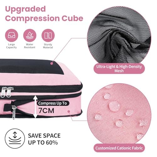 Prezon Compression Packing Cubes for Carry on Luggage, Full Open & Mesh Visible Design, 6 Set Expandable Travel Packing Organizer with Laundry Bag and Shoe bag for Vacation, Camping, Business — view 2