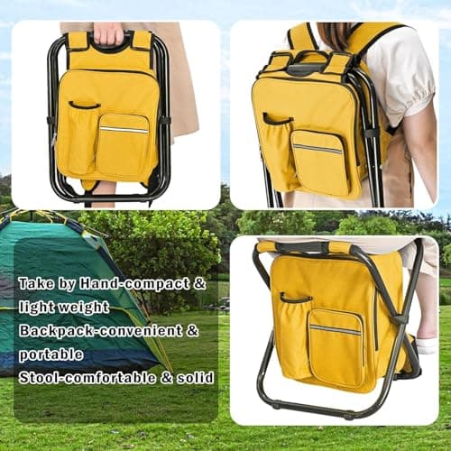 Kikerike Backpack Stool Cooler Chair Heavy Duty 300 LBS Max Load Portable Lightweight Stool Backpack Folding Fishing Cooler Seat for Camping Hunting Fishing - Yellow — view 4