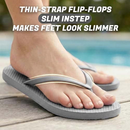 Women's Non-Slip Flip Flops Ultra Lightweight Basic Thongs Rubber Soft Slide Slip-on Shoes Beach Pool Shower Sandals (Grey, Adult, Women, 6, Numeric Range, UK Footwear Size System, 7, Medium) — view 2