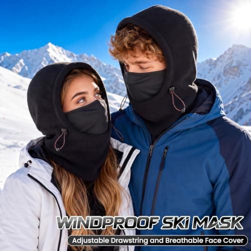 Beehow Balaclava Ski Mask for Men, Fleece Thermal Winter Face Cover Black — view 2