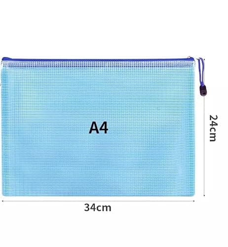 A4 Plastic Zip Wallet File Mesh Bags Storage Document Folder Waterproof Pouch for School Office Homework Travel Storage Bags Size (Pack of 6) (A4) — view 2