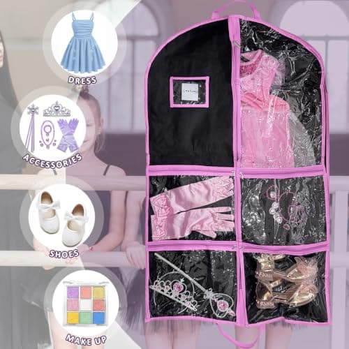 RIDESAIPU Dance Costume Garment Bag,Garment Bags with 4 Clear Zipper Pockets,Kids Hanging Clothes Cover for Girls 60x100cm(Pink,1 Pack) — view 4