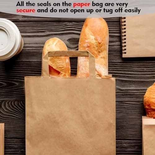 Tezraftaar® 100 x Paper Bags with Flat Handle 18cm x 23cm x 9cm (Small) Brown Kraft Carrier Bags for Carry Cloths Shopping Parties — view 2