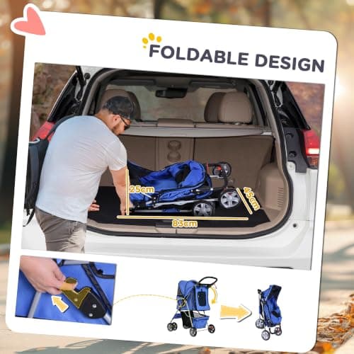 PawHut Pet Stroller for Small Dogs Cats Foldable Travel Carriage with Wheels Zipper Entry Cup Holder Storage Basket Blue — view 5
