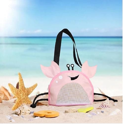 CAREOR Creative Beach Zipper Bag, Portable Crab-Shaped Mesh Beach Bag with Adjustable Shoulder Straps for Shell Sea Pool Toy (Pink) — view 5
