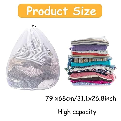 Extra Large White Mesh Laundry Bag 79 x 68 cm with Drawstring — view 2