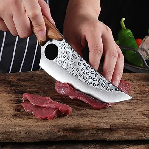 Fubinaty Japanese Chef's Knife Handmade Forged Full Tang Kitchen Knives 6'' High Carbon Steel Cooking Knife with Leather Sheath and Ergonomic Rosewood Handle — view 2