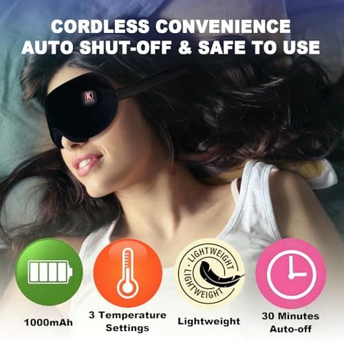 Kivdes Cordless Heated Eye Mask for Dry Eyes Electric USB Warm Eye Compress for Blepharitis & Styes,Rechargeable with Adjustable Strap 3-Level Temperature 30Mins Auto-Off Sleep Travel Gifts (Black) — view 3