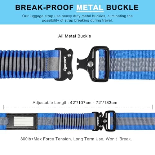 Vigorport Luggage Straps for Suitcases Heavy Duty Metal Buckle Luggage Belt Strap, TSA Approved Suitcase Belt, Stretchable Travel Strap for Luggage 72" Long (Blue) — view 3