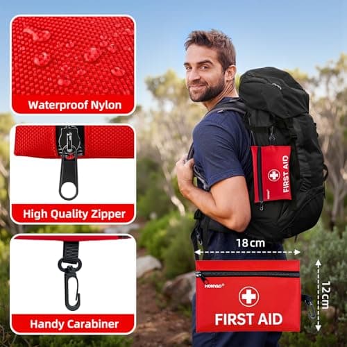 HONYAO First Aid Kit, 105 Pieces Small First Aid Kit, Includes Plasters, Emergency Foil Blanket, Burn Gel, Eyewash for Travel Car Home Workplace Kids Camping Hiking Motorbike Holiday, Red — view 3