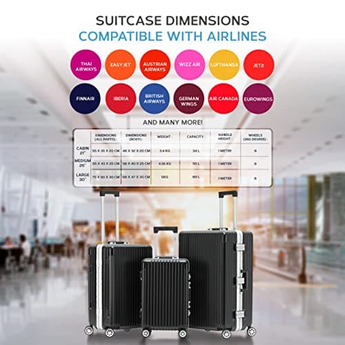 Flight Knight Premium Travel Suitcase - 8 Spinner Wheels - Built-in TSA Lock Lightweight Aluminium Frame, ABS Hard Shell Carry on Check in Luggage Highly Durable - Approved for Over 100 Airlines — view 6