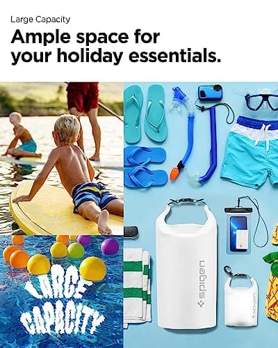 Spigen [20L+2L Set [IPX6] Aqua Shield Waterproof Bag Dry Bag for Hiking Swimming Kayaking, Small Wet Bag, Crossbody Carry, Roll-Top, Robust & Anti-Scratch, Essential Camping, Boating - Snow White — view 5
