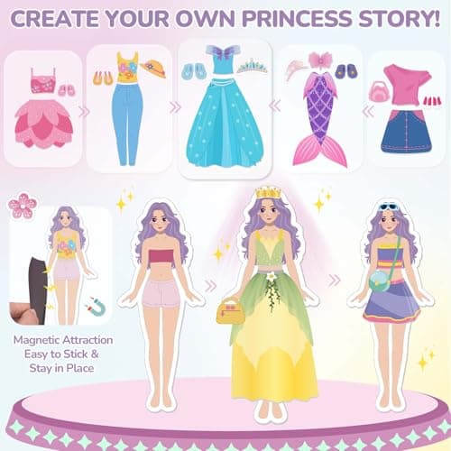 Dreamon Magnetic Dress up Dolls, 37 PCS Magnetic Dresses & Accessories, 3+ Years Old Girls Toys for Travel, Car Road Trip and Airplane Activity, Girls Birthday Gifts for 3 4 5 6 — view 3
