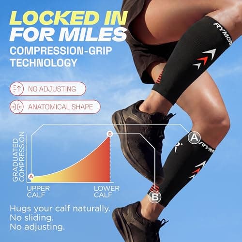 Rymora Calf Compression Sleeves for Men & Women (Ideal for Sports, Running, Shin Splints & More) (One Pair) (Black) (Large) [L] — view 6