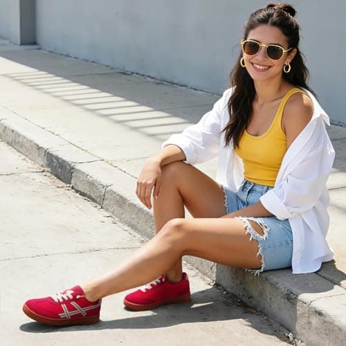 JOINFREE Women's Lightweight Travel Shoes Slip On Trainers Red — view 2