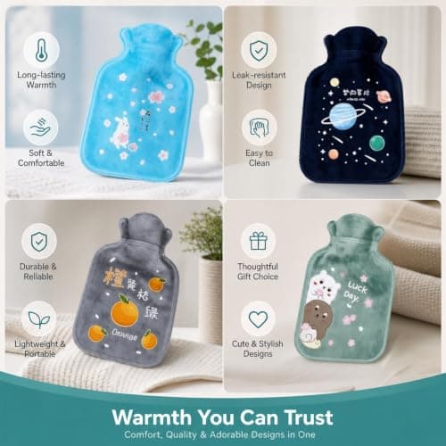 4 Piece Small Hot Water Bottle Set with Cartoon Covers — view 4