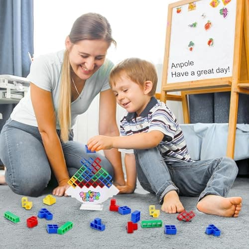 Anpole Balance and Play - Tetra Tower Stacking Blocks Game, Fun and Educational Entertainment for Kids, Board Games for Family, Parties, Travel Building Blocks (48 PCS) — view 2