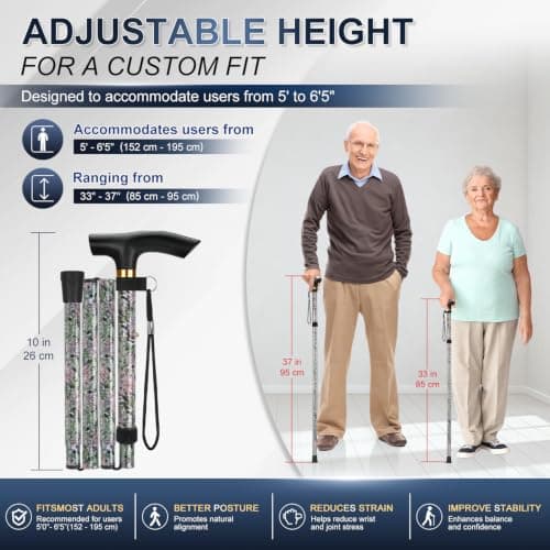 supregear Walking Stick - Adjustable Folding Walking Sticks for Women and Men - Lightweight Portable Collapsible Balancing Aid - Foldable Travel Cane for Ladies Elderly Adults, Grass Green — view 2