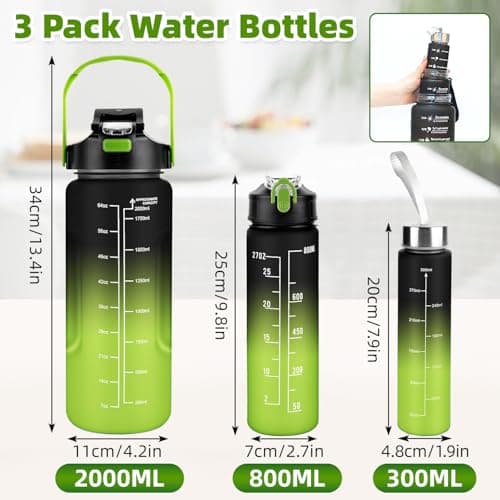 Weal4All 3 Pack Sports Water Bottles with Straws and Handle, 2L Large Plastic Drinking Bottle for Kids Adults Gyms School Home Office Outdoors, BPA Free & Leakproof — view 3