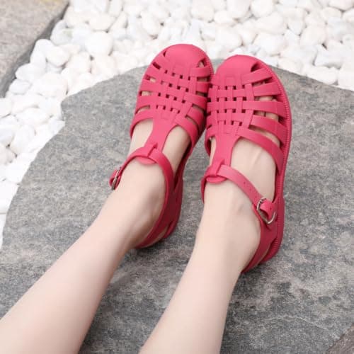 Hixingo Jelly Sandals Women Wide Fit (2043-1 Hot Pink,8) — view 2