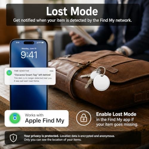 Oscanna Smart Tag 4 Pack for Apple Find My, Bluetooth Item Trackers for Keys, Wallets, Bags and Luggage, Replaceable CR2032 Battery, White — view 4