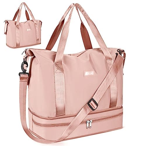 CS COSDDI 36L Duffel Bag with Trolley Cover, Dry Wet Separate Gym Bag for Sports and Waterproof Shopping for Men and Women, Pink
