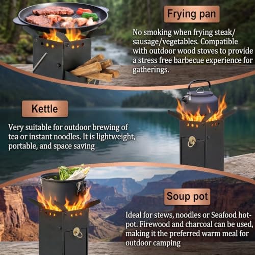 Crystals Heavy Duty Rocket Wood Burning Stove, Portable Camping Cooking Stove for Outdoor Cooking, Compact Metal Rocket Stove for Camping, Hiking and Fishing — view 4